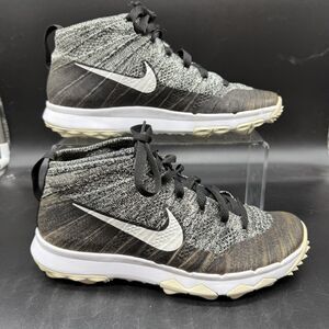 Nike Flyknit Chukka Spike Less Golf Shoes Mens Size 7 819009-001 Black Grey